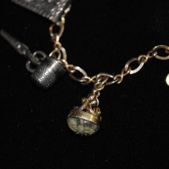 Vintage JC&Co Gold-filled Sterling Charm Bracelet Scarab Fob Sewing Mt. Rushmore - Picture 2 of 12